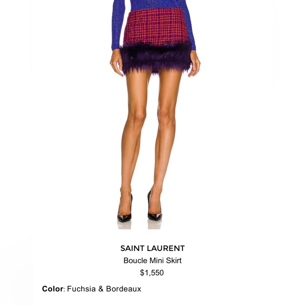 SAINT LAURENT
Faux Fur-trimmed Checked
Wool-blend Bouclé Mini Skirt
